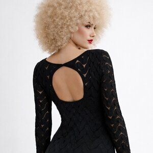 Free People Dress Womens Small Black Crochet Knit Chevron Pattern Bodycon Read